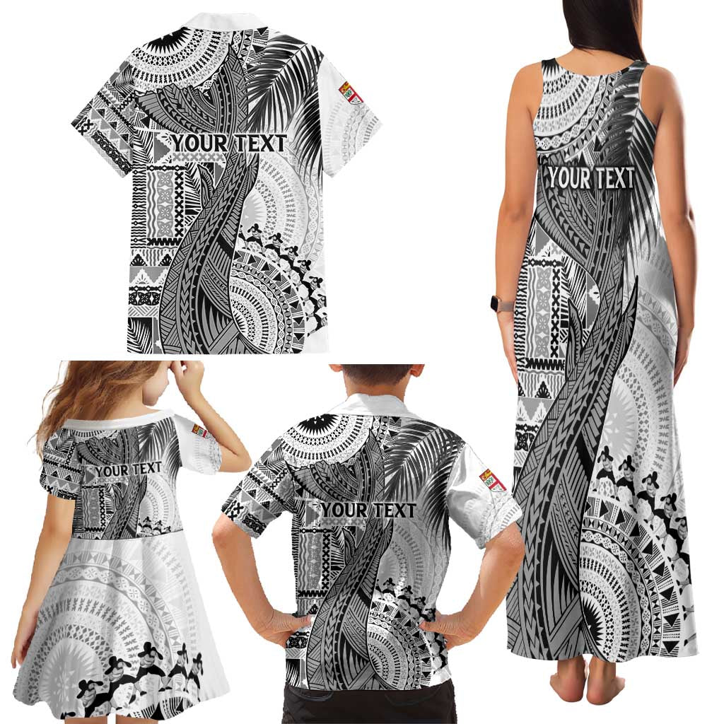 Fiji Rugby Personalised Bula Masi Family Matching Tank Maxi Dress and Hawaiian Shirt Fish Tail Kaivity Cibi - White LT7 - Polynesian Pride