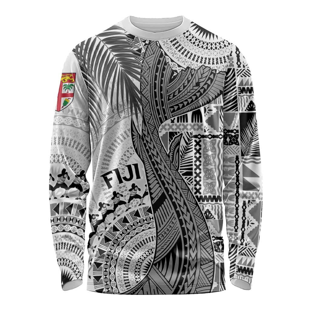 Fiji Rugby Personalised Bula Masi Long Sleeve Shirt Fish Tail Kaivity Cibi - White LT7 Unisex White - Polynesian Pride