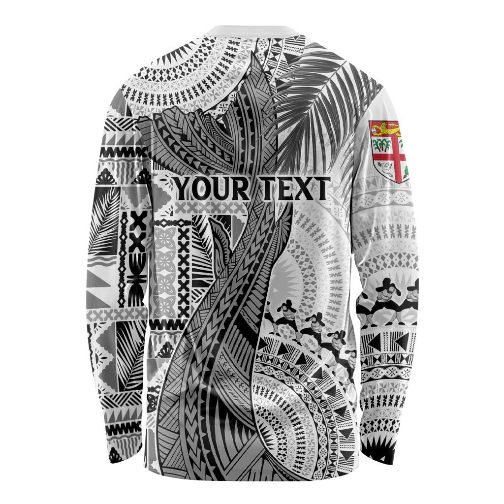 Fiji Rugby Personalised Bula Masi Long Sleeve Shirt Fish Tail Kaivity Cibi - White LT7 - Polynesian Pride