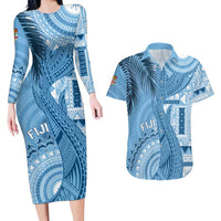 Fiji Rugby Personalised Bula Masi Couples Matching Long Sleeve Bodycon Dress and Hawaiian Shirt Fish Tail Kaivity Cibi - Turquoise LT7 Turquoise - Polynesian Pride