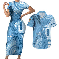 Fiji Rugby Personalised Bula Masi Couples Matching Short Sleeve Bodycon Dress and Hawaiian Shirt Fish Tail Kaivity Cibi - Turquoise LT7 Turquoise - Polynesian Pride