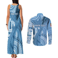 Fiji Rugby Personalised Bula Masi Couples Matching Tank Maxi Dress and Long Sleeve Button Shirt Fish Tail Kaivity Cibi - Turquoise LT7 - Polynesian Pride
