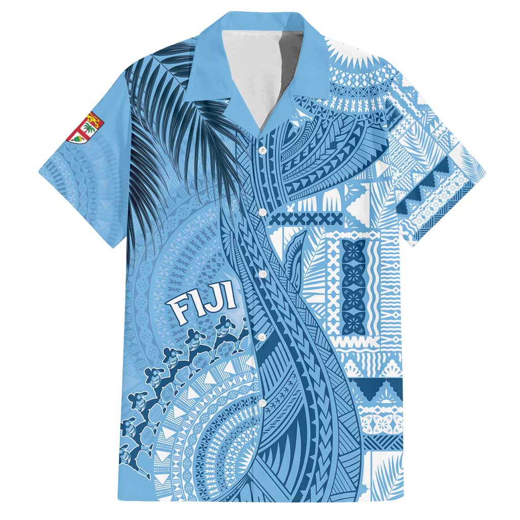 Fiji Rugby Personalised Bula Masi Family Matching Long Sleeve Bodycon Dress and Hawaiian Shirt Fish Tail Kaivity Cibi - Turquoise LT7 Dad's Shirt - Short Sleeve Turquoise - Polynesian Pride