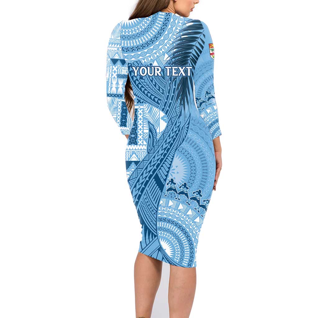 Fiji Rugby Personalised Bula Masi Family Matching Long Sleeve Bodycon Dress and Hawaiian Shirt Fish Tail Kaivity Cibi - Turquoise LT7 - Polynesian Pride