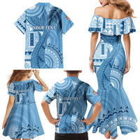 Fiji Rugby Personalised Bula Masi Family Matching Mermaid Dress and Hawaiian Shirt Fish Tail Kaivity Cibi - Turquoise LT7 - Polynesian Pride