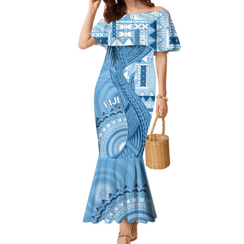 Fiji Rugby Personalised Bula Masi Family Matching Mermaid Dress and Hawaiian Shirt Fish Tail Kaivity Cibi - Turquoise LT7 Mom's Dress Turquoise - Polynesian Pride