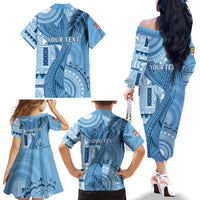 Fiji Rugby Personalised Bula Masi Family Matching Off The Shoulder Long Sleeve Dress and Hawaiian Shirt Fish Tail Kaivity Cibi - Turquoise LT7 - Polynesian Pride