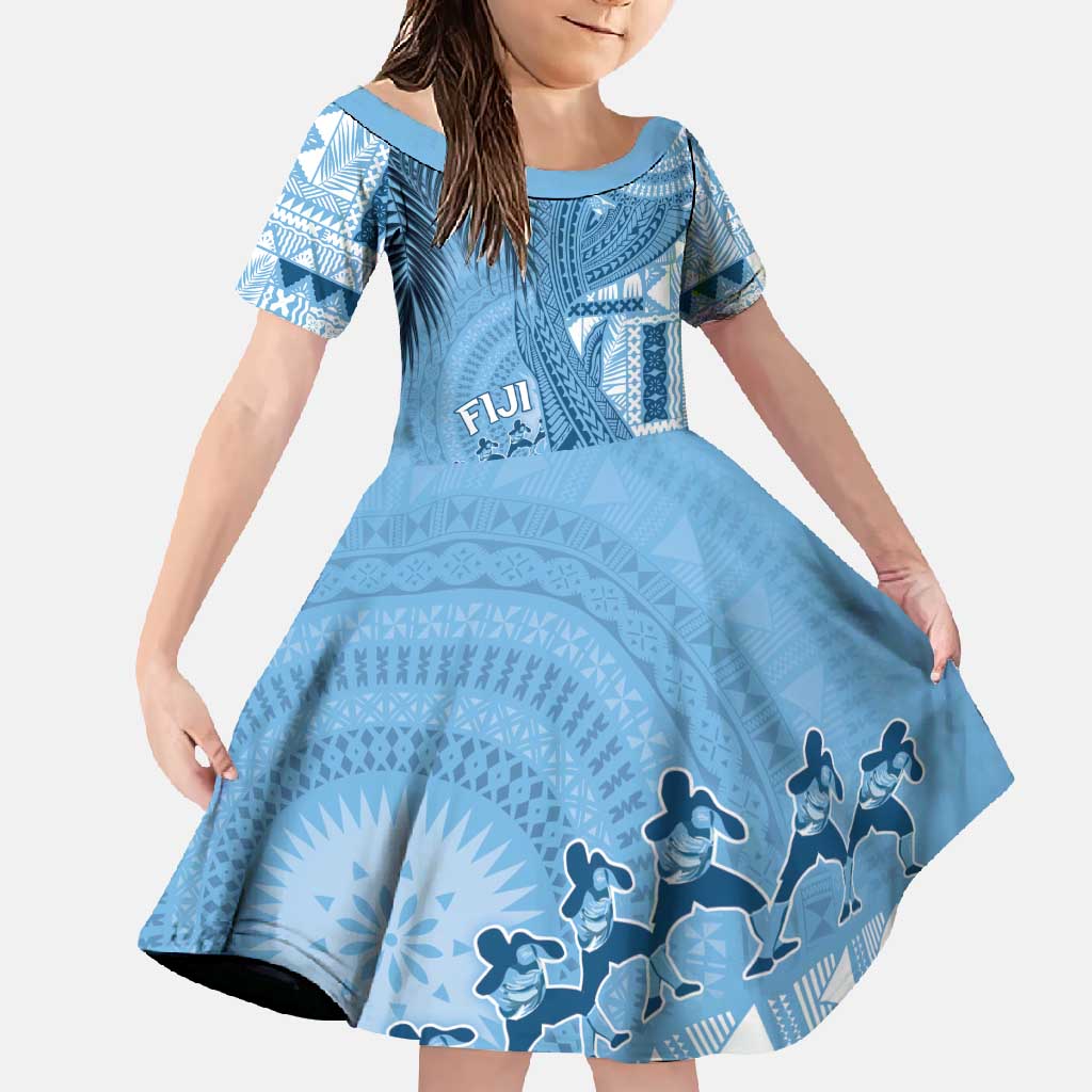 Fiji Rugby Personalised Bula Masi Family Matching Off Shoulder Maxi Dress and Hawaiian Shirt Fish Tail Kaivity Cibi - Turquoise LT7 Daughter's Dress Turquoise - Polynesian Pride