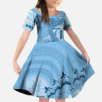 Fiji Rugby Personalised Bula Masi Family Matching Off Shoulder Maxi Dress and Hawaiian Shirt Fish Tail Kaivity Cibi - Turquoise LT7 Daughter's Dress Turquoise - Polynesian Pride