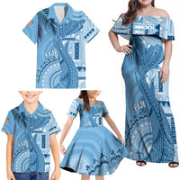 Fiji Rugby Personalised Bula Masi Family Matching Off Shoulder Maxi Dress and Hawaiian Shirt Fish Tail Kaivity Cibi - Turquoise LT7 - Polynesian Pride