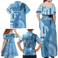 Fiji Rugby Personalised Bula Masi Family Matching Off Shoulder Maxi Dress and Hawaiian Shirt Fish Tail Kaivity Cibi - Turquoise LT7 - Polynesian Pride