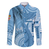 Fiji Rugby Personalised Bula Masi Family Matching Off Shoulder Maxi Dress and Hawaiian Shirt Fish Tail Kaivity Cibi - Turquoise LT7 Dad's Shirt - Long Sleeve Turquoise - Polynesian Pride