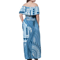 Fiji Rugby Personalised Bula Masi Family Matching Off Shoulder Maxi Dress and Hawaiian Shirt Fish Tail Kaivity Cibi - Turquoise LT7 - Polynesian Pride