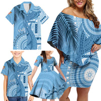 Fiji Rugby Personalised Bula Masi Family Matching Off Shoulder Short Dress and Hawaiian Shirt Fish Tail Kaivity Cibi - Turquoise LT7 - Polynesian Pride
