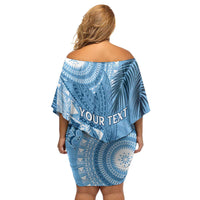 Fiji Rugby Personalised Bula Masi Family Matching Off Shoulder Short Dress and Hawaiian Shirt Fish Tail Kaivity Cibi - Turquoise LT7 - Polynesian Pride