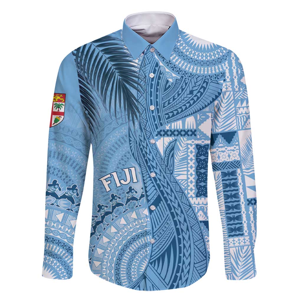 Fiji Rugby Personalised Bula Masi Family Matching Short Sleeve Bodycon Dress and Hawaiian Shirt Fish Tail Kaivity Cibi - Turquoise LT7 Dad's Shirt - Long Sleeve Turquoise - Polynesian Pride