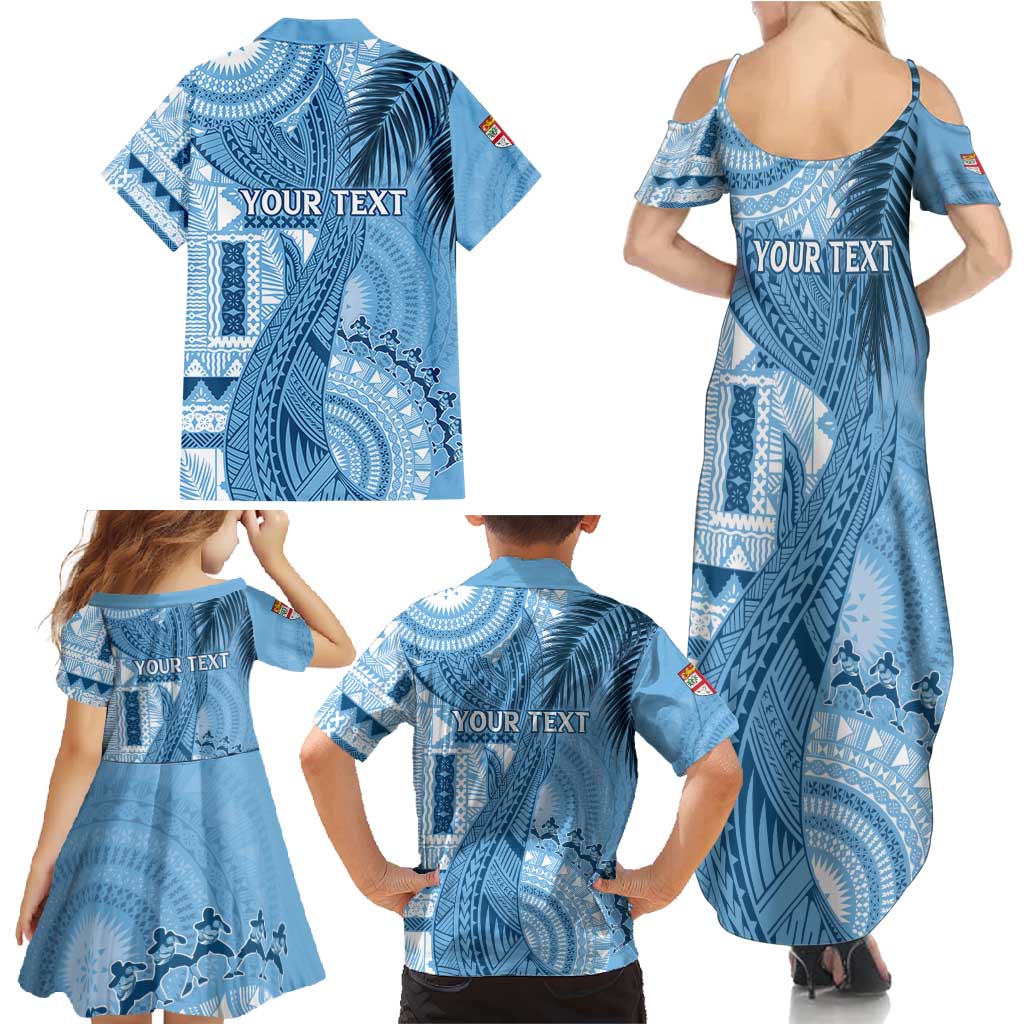 Fiji Rugby Personalised Bula Masi Family Matching Summer Maxi Dress and Hawaiian Shirt Fish Tail Kaivity Cibi - Turquoise LT7 - Polynesian Pride