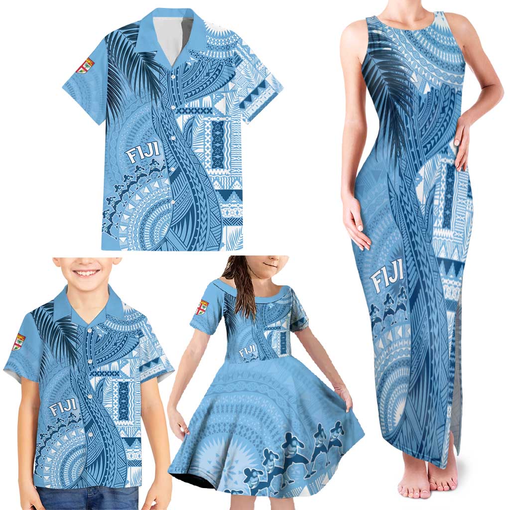 Fiji Rugby Personalised Bula Masi Family Matching Tank Maxi Dress and Hawaiian Shirt Fish Tail Kaivity Cibi - Turquoise LT7 - Polynesian Pride