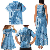Fiji Rugby Personalised Bula Masi Family Matching Tank Maxi Dress and Hawaiian Shirt Fish Tail Kaivity Cibi - Turquoise LT7 - Polynesian Pride