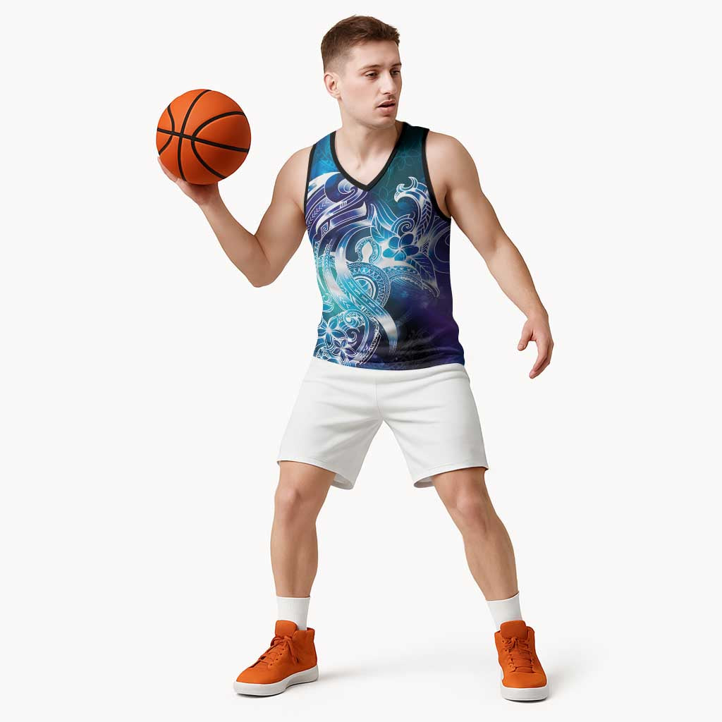 Aloha Hawaii Turtle Basketball Jersey Teal Purple Ribbon LT7 - Polynesian Pride