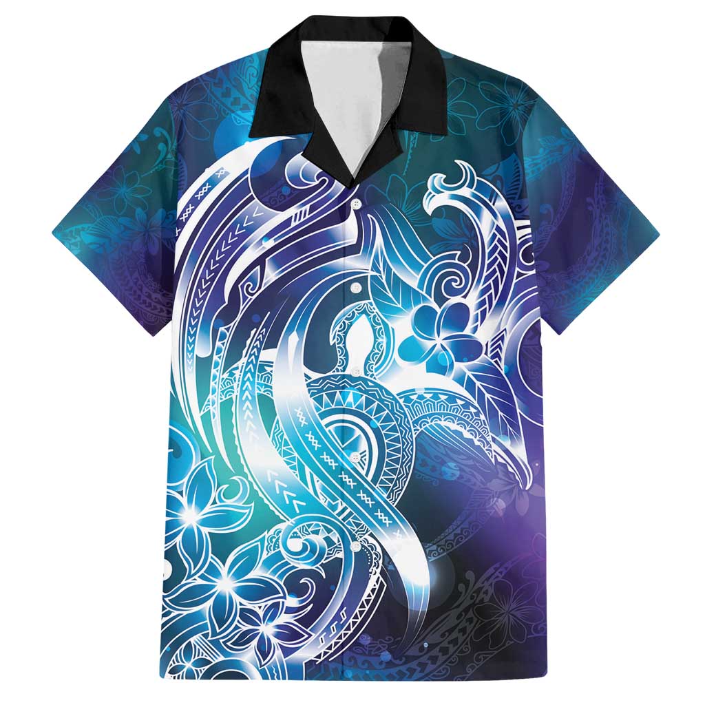 Aloha Hawaii Turtle Family Matching Long Sleeve Bodycon Dress and Hawaiian Shirt Teal Purple Ribbon LT7 Dad's Shirt - Short Sleeve Purple Teal - Polynesian Pride