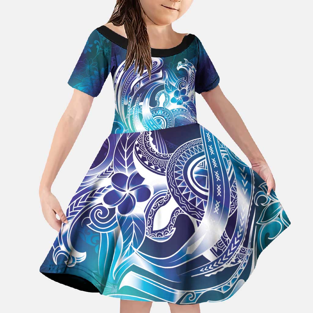 Aloha Hawaii Turtle Family Matching Mermaid Dress and Hawaiian Shirt Teal Purple Ribbon LT7 Daughter's Dress Purple Teal - Polynesian Pride