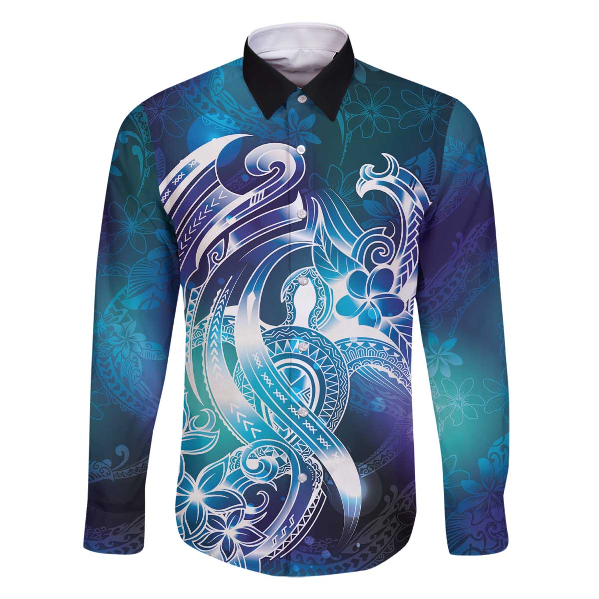 Aloha Hawaii Turtle Family Matching Off The Shoulder Long Sleeve Dress and Hawaiian Shirt Teal Purple Ribbon LT7 Dad's Shirt - Long Sleeve Purple Teal - Polynesian Pride