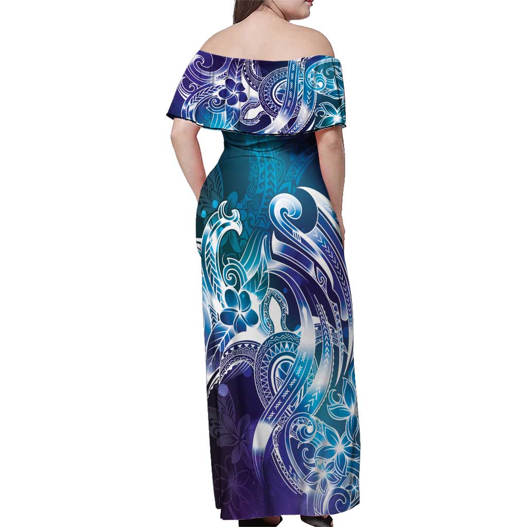 Aloha Hawaii Turtle Family Matching Off Shoulder Maxi Dress and Hawaiian Shirt Teal Purple Ribbon LT7 - Polynesian Pride