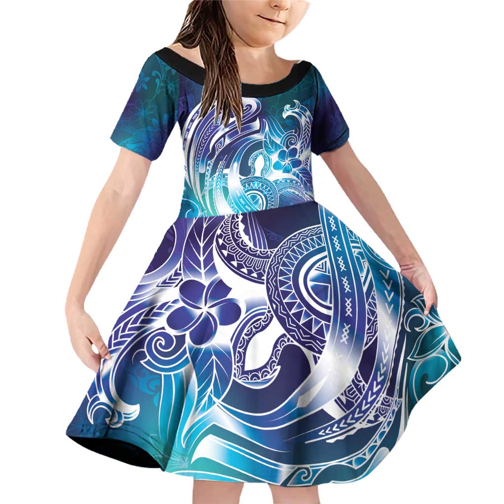 Aloha Hawaii Turtle Family Matching Off Shoulder Short Dress and Hawaiian Shirt Teal Purple Ribbon LT7 Daughter's Dress Purple Teal - Polynesian Pride