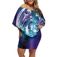 Aloha Hawaii Turtle Family Matching Off Shoulder Short Dress and Hawaiian Shirt Teal Purple Ribbon LT7 Mom's Dress Purple Teal - Polynesian Pride
