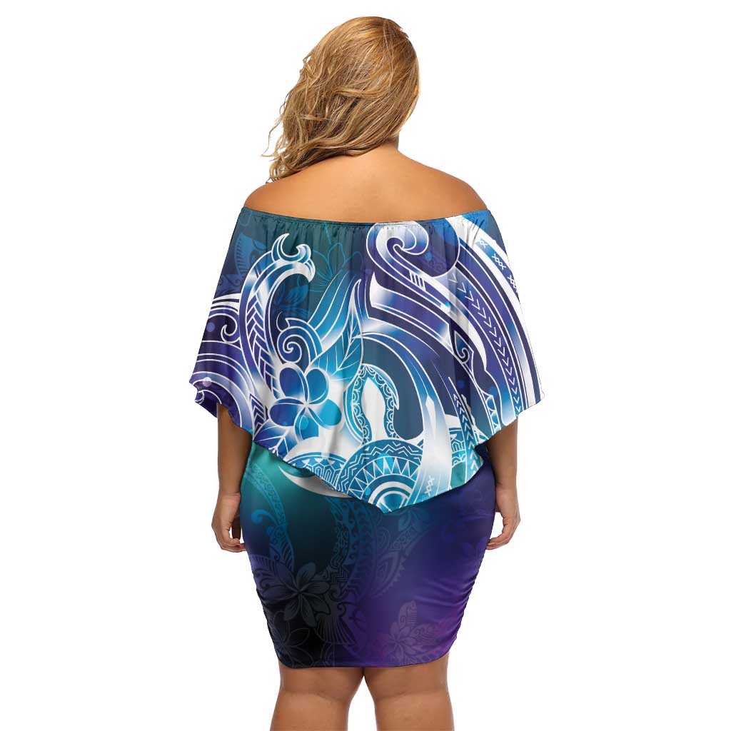 Aloha Hawaii Turtle Family Matching Off Shoulder Short Dress and Hawaiian Shirt Teal Purple Ribbon LT7 - Polynesian Pride