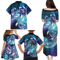 Aloha Hawaii Turtle Family Matching Puletasi and Hawaiian Shirt Teal Purple Ribbon LT7 - Polynesian Pride