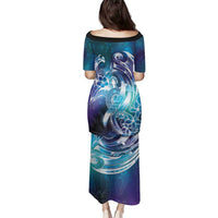 Aloha Hawaii Turtle Family Matching Puletasi and Hawaiian Shirt Teal Purple Ribbon LT7 - Polynesian Pride
