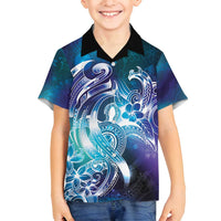 Aloha Hawaii Turtle Family Matching Puletasi and Hawaiian Shirt Teal Purple Ribbon LT7 Son's Shirt Purple Teal - Polynesian Pride