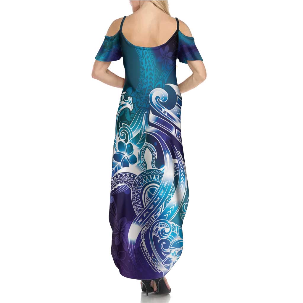 Aloha Hawaii Turtle Family Matching Summer Maxi Dress and Hawaiian Shirt Teal Purple Ribbon LT7 - Polynesian Pride