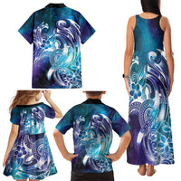 Aloha Hawaii Turtle Family Matching Tank Maxi Dress and Hawaiian Shirt Teal Purple Ribbon LT7 - Polynesian Pride