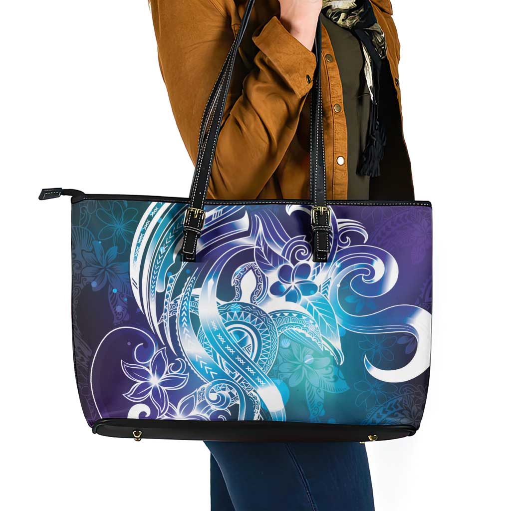 Aloha Hawaii Turtle Leather Tote Bag Teal Purple Ribbon - Polynesian Pride