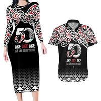 Kia Kaha Te Reo Maori Couples Matching Long Sleeve Bodycon Dress and Hawaiian Shirt 50 Years Mo Ake Tonu Te Reo LT7 Black - Polynesian Pride