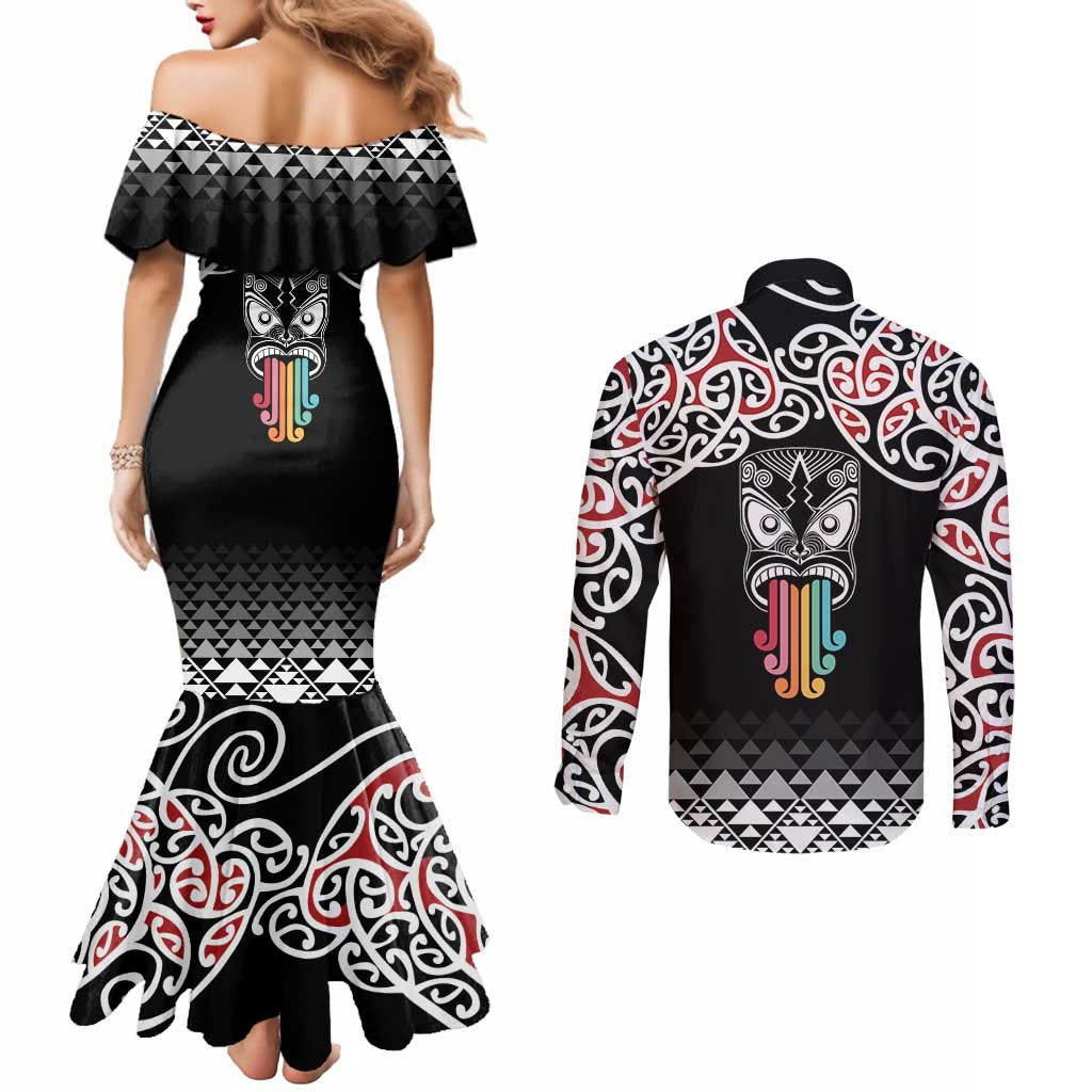 Kia Kaha Te Reo Maori Couples Matching Mermaid Dress and Long Sleeve Button Shirt 50 Years Mo Ake Tonu Te Reo LT7 - Polynesian Pride
