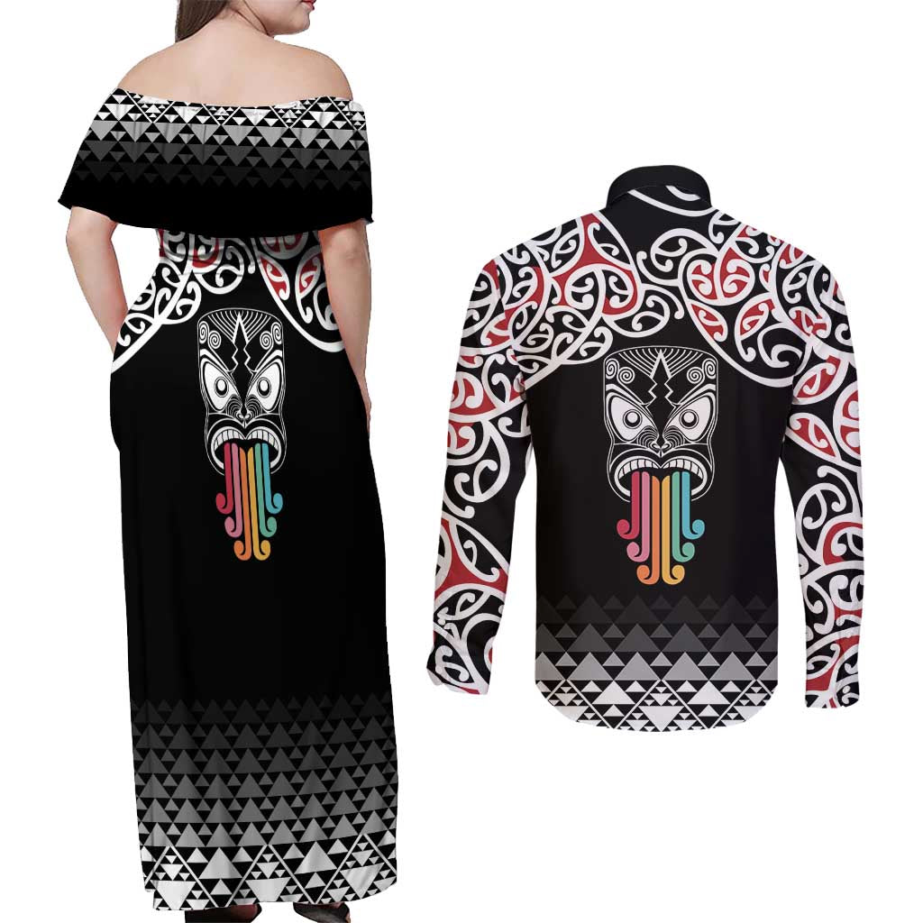 Kia Kaha Te Reo Maori Couples Matching Off Shoulder Maxi Dress and Long Sleeve Button Shirt 50 Years Mo Ake Tonu Te Reo LT7 - Polynesian Pride