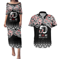 Kia Kaha Te Reo Maori Couples Matching Puletasi and Hawaiian Shirt 50 Years Mo Ake Tonu Te Reo LT7 Black - Polynesian Pride