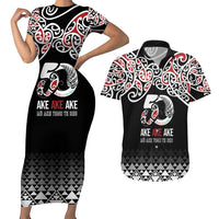 Kia Kaha Te Reo Maori Couples Matching Short Sleeve Bodycon Dress and Hawaiian Shirt 50 Years Mo Ake Tonu Te Reo LT7 Black - Polynesian Pride