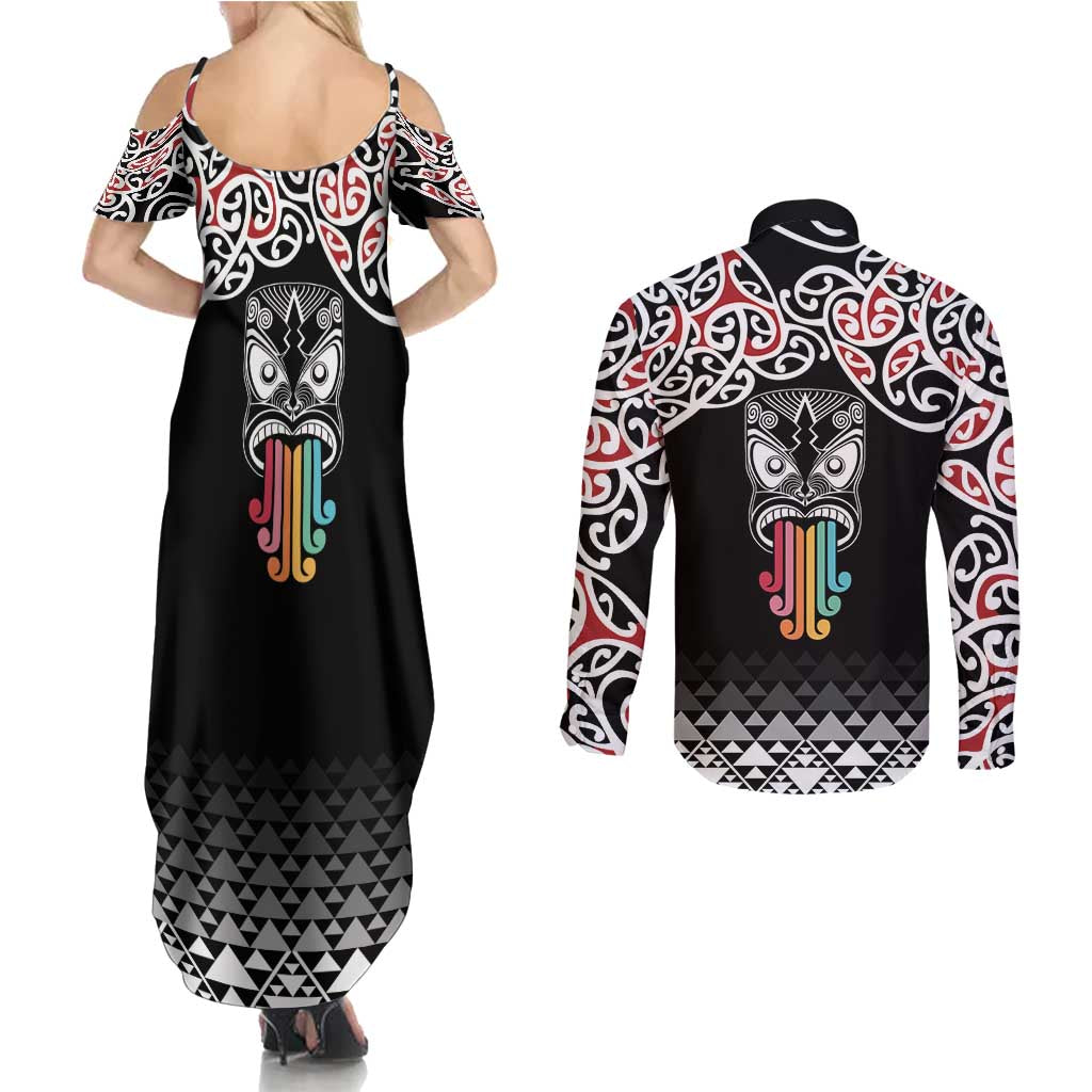 Kia Kaha Te Reo Maori Couples Matching Summer Maxi Dress and Long Sleeve Button Shirt 50 Years Mo Ake Tonu Te Reo LT7 - Polynesian Pride