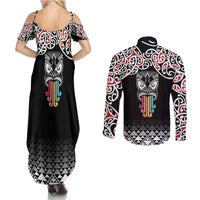 Kia Kaha Te Reo Maori Couples Matching Summer Maxi Dress and Long Sleeve Button Shirt 50 Years Mo Ake Tonu Te Reo LT7 - Polynesian Pride