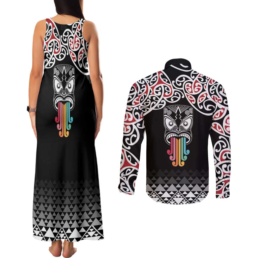 Kia Kaha Te Reo Maori Couples Matching Tank Maxi Dress and Long Sleeve Button Shirt 50 Years Mo Ake Tonu Te Reo LT7 - Polynesian Pride