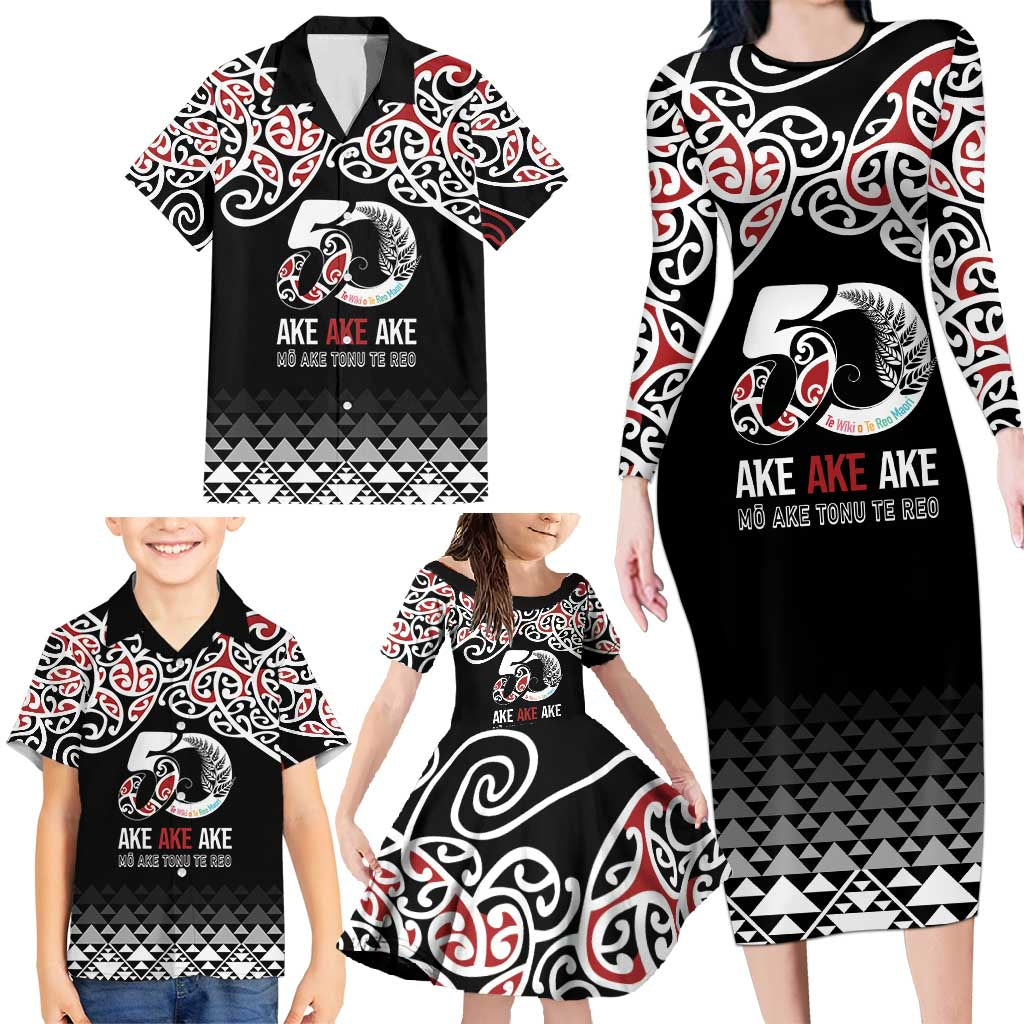 Kia Kaha Te Reo Maori Family Matching Long Sleeve Bodycon Dress and Hawaiian Shirt 50 Years Mo Ake Tonu Te Reo LT7 - Polynesian Pride