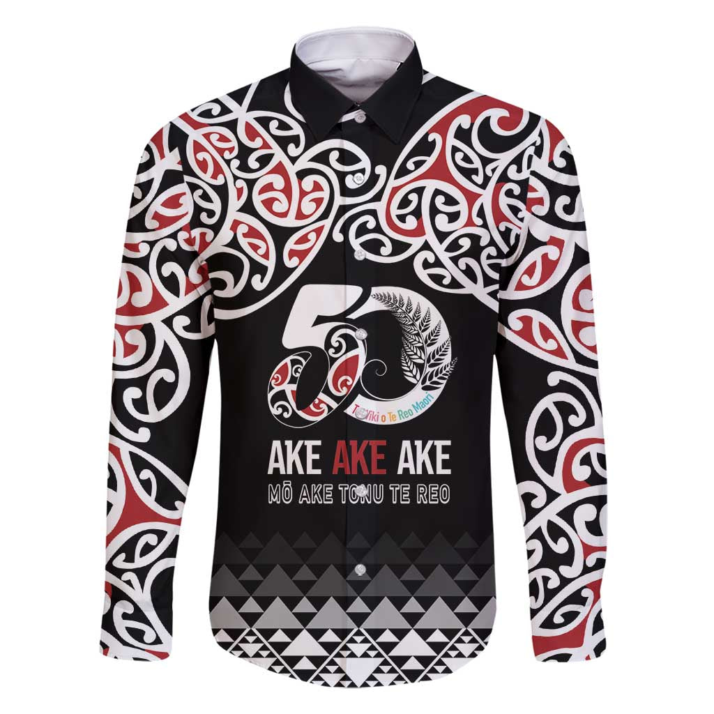 Kia Kaha Te Reo Maori Family Matching Mermaid Dress and Hawaiian Shirt 50 Years Mo Ake Tonu Te Reo LT7 Dad's Shirt - Long Sleeve Black - Polynesian Pride