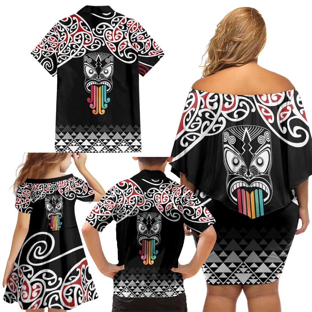 Kia Kaha Te Reo Maori Family Matching Off Shoulder Short Dress and Hawaiian Shirt 50 Years Mo Ake Tonu Te Reo LT7 - Polynesian Pride