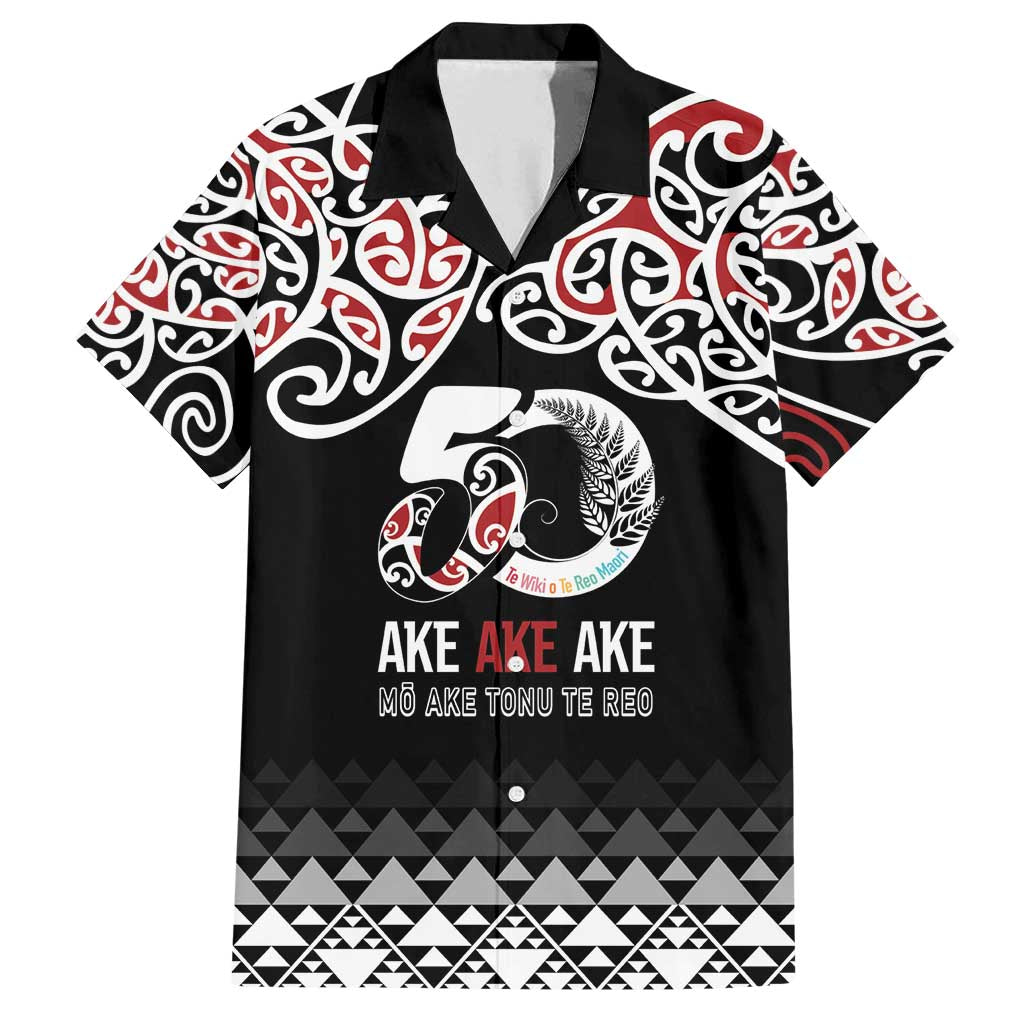 Kia Kaha Te Reo Maori Family Matching Off Shoulder Short Dress and Hawaiian Shirt 50 Years Mo Ake Tonu Te Reo LT7 Dad's Shirt - Short Sleeve Black - Polynesian Pride