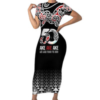 Kia Kaha Te Reo Maori Family Matching Short Sleeve Bodycon Dress and Hawaiian Shirt 50 Years Mo Ake Tonu Te Reo LT7 Mom's Dress Black - Polynesian Pride